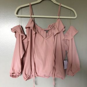Pink cold-shoulder blouse